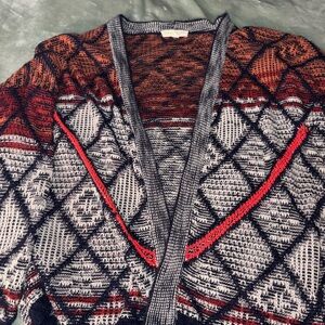 Vintage Women's Geometric Knit Cardigan - Orange, Blue, White